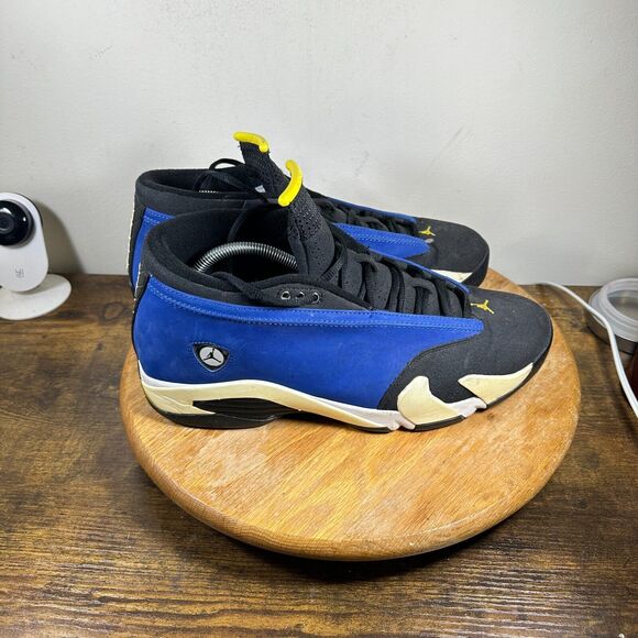 Nike Air Jordan 14 XIV Retro Low‎ OG Blue Yellow Men's Size 11.5 Shoe 807511-405 - Picture 1 of 8